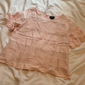 Pink, Short-Sleeve, Striped Patterned Blouse